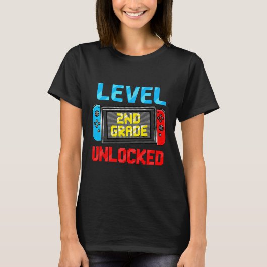 Niveau 2e klas ontgrendeld terug naar school eerst t-shirt (Voorkant)
