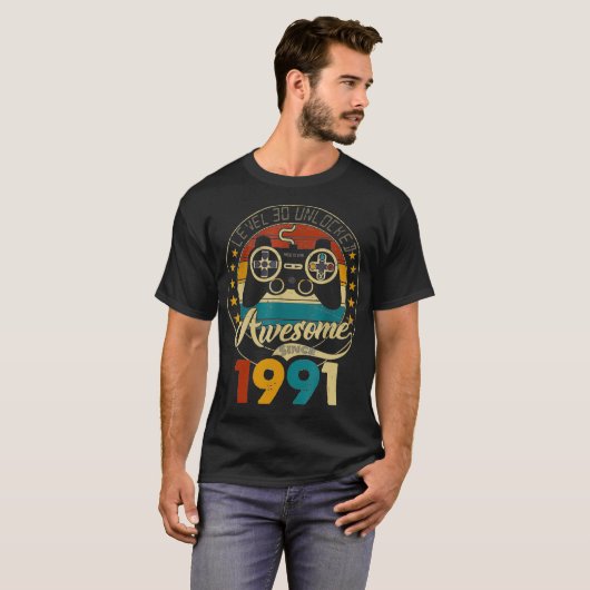 Niveau 30 Geweldige 1991-videogame 30th Bir zonder T-shirt (Voorkant volledig)