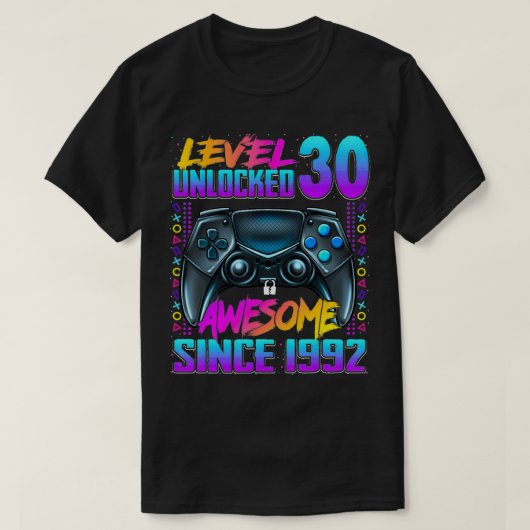 Niveau 30 niet-vergrendeld Geweldige sinds 1992 30 T-shirt (Design voorkant)