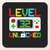 Niveau 32 Onvergrendelde videogame 10e verjaardag Kartonnen Onderzetters (Voorkant)
