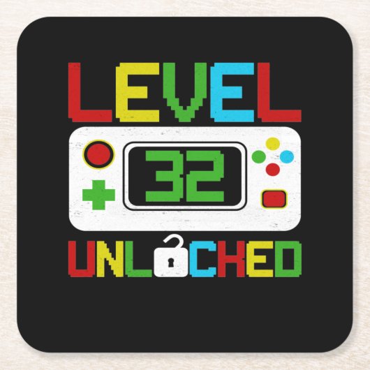 Niveau 32 Onvergrendelde videogame 10e verjaardag Kartonnen Onderzetters (Voorkant)