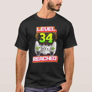 Niveau 34 bereikt gamer 34e verjaardag video gamin t-shirt