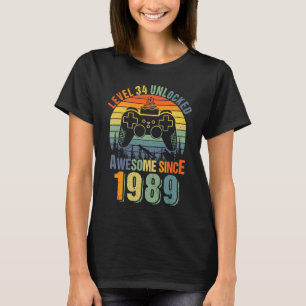 Niveau 34 Onvergrendelde 34e verjaardag Gamer 1989 T-shirt