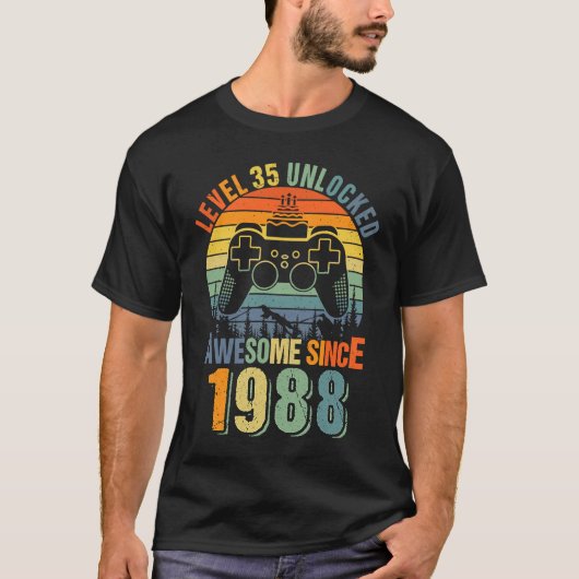 Niveau 35 Onvergrendelde 35e Birthday Gamer 1988 j T-shirt (Voorkant)