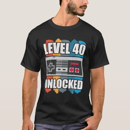 Niveau 40 Ontgrendelde 40ste verjaardag Video Game T-shirt (Voorkant)