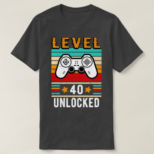Niveau 40 Ontgrendelde Verjaardag Retro Controller T-shirt (Design voorkant)