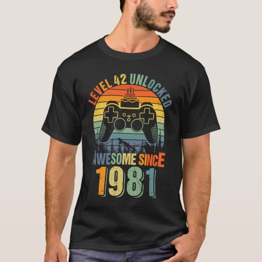 Niveau 42 Onvergrendelde 42e verjaardag Gamer 1981 T-shirt (Voorkant)