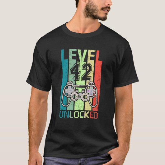 Niveau 42 Onvergrendelde videogamer 42th Birthday T-shirt (Voorkant)