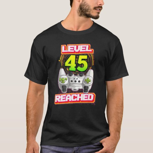 Niveau 45 bereikt gamer 45e verjaardag video gamin t-shirt (Voorkant)