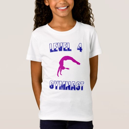 Niveau 4 Gymnast Blauw en Magenta Gymnastiek T-shirt (Voorkant)