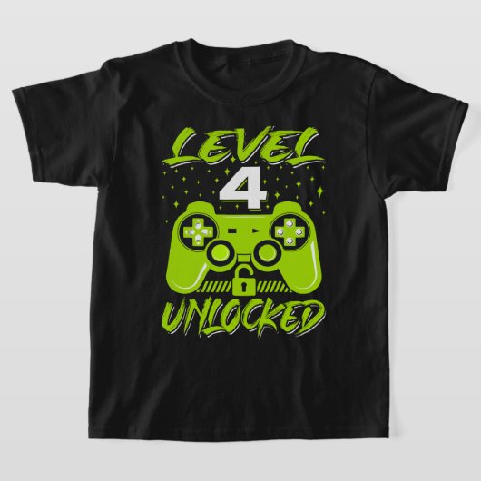 Niveau 4 niet-vergrendelde videogame 4e verjaardag t-shirt (Laagn)