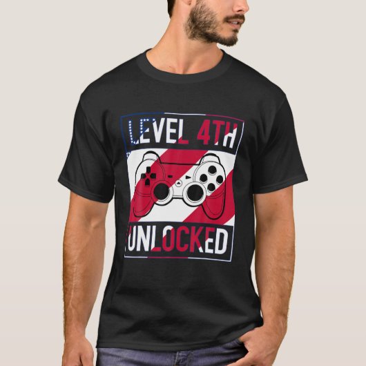 Niveau 4e onvergrendelde grappige vierde juli game t-shirt (Voorkant)