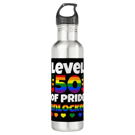 Niveau 50 van Pride Unlocked Rainbow LGBT 50ste ex Waterfles (Voorkant)
