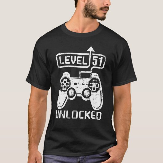 Niveau 51 Ontgrendelde Gamer 51e Verjaardag Videog T-shirt (Voorkant)
