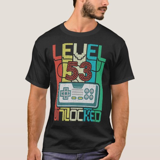 Niveau 53 Onvergrendelde videogamer 53e verjaardag T-shirt (Voorkant)