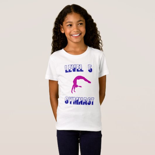 Niveau 5 Gymnast Blauw en Magenta Gymnastiek T-shirt (Voorkant volledig)
