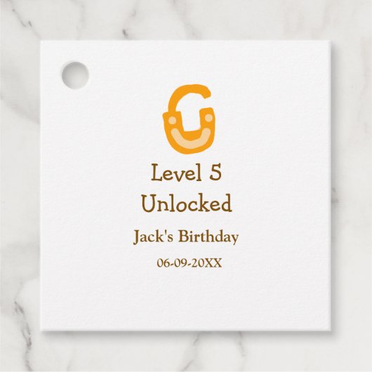 Niveau 5 ontgrendeld slot sinaasappel bruin Happy  Bedankjes Labels (Voorkant)