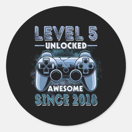 Niveau 5 ontgrendelde videogame 5de gaming ronde sticker (Voorkant)