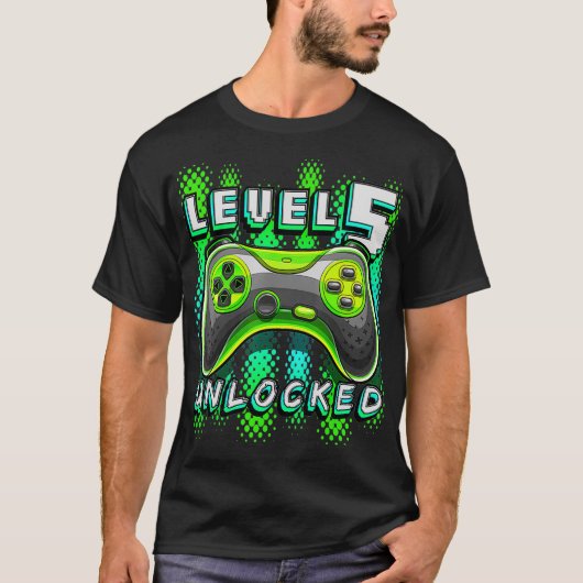 Niveau 5 Onvergrendelde videogame 5e verjaardag Ga T-shirt (Voorkant)