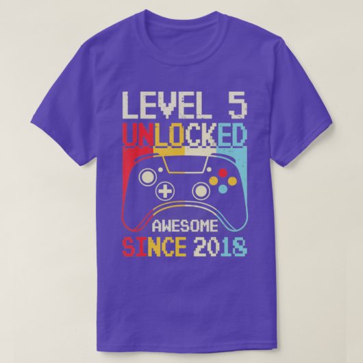 Niveau 5 Onvergrendelde videogame 5e verjaardag Ga T-shirt (Design voorkant)