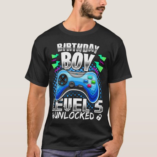 Niveau 5 onvergrendelde videogame 5e verjaardag ga t-shirt (Voorkant)