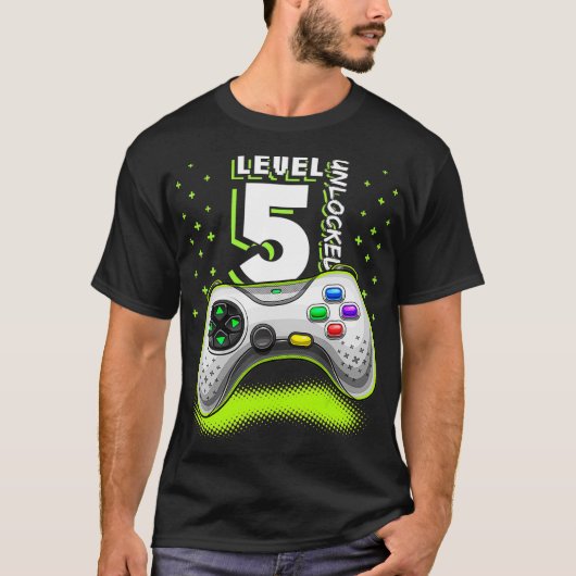 Niveau 5 onvergrendelde videogame 5e verjaardag ga t-shirt (Voorkant)