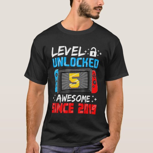 Niveau 5 Unlocked Geweldige sinds 2019 5th Birthda T-shirt (Voorkant)