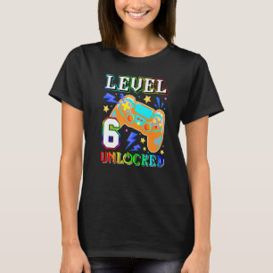 Niveau 6 ontgrendeld 6e verjaardag videogame 6 jaa t-shirt