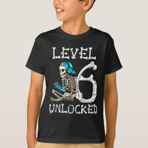 Niveau 6 Ontgrendeld Skeleton Gamer Video Gaming 6 T-shirt