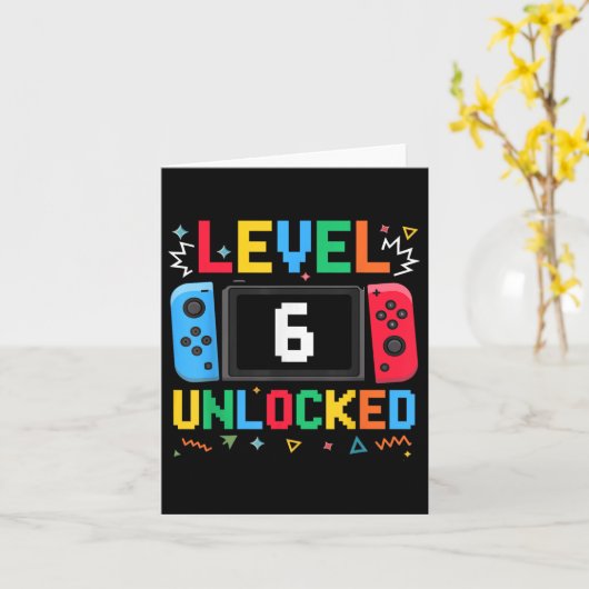Niveau 6 Ontgrendelde Verjaardag Video Gamer 6e Ve Kaart (Gele Bloem)