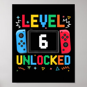 Niveau 6 Ontgrendelde Verjaardag Video Gamer 6e Ve Poster