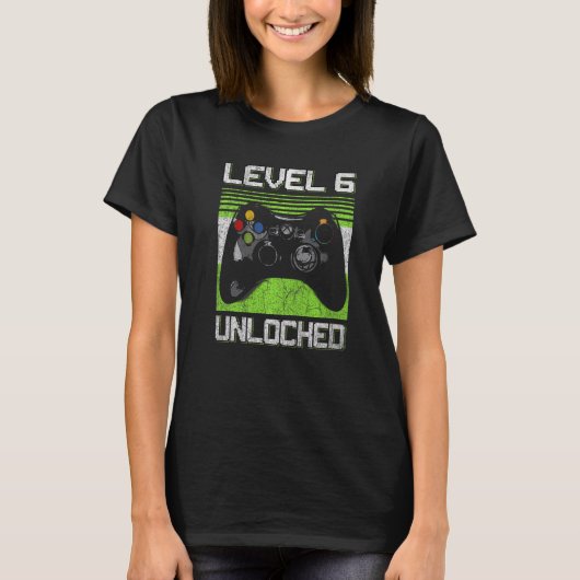 Niveau 6 Onvergrendelde videogamer 6 jaar oud 6 ja T-shirt (Voorkant)