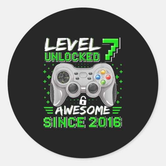 Niveau 7 Geweldige 2016 ontgrendeld videogame 7th  Ronde Sticker (Voorkant)
