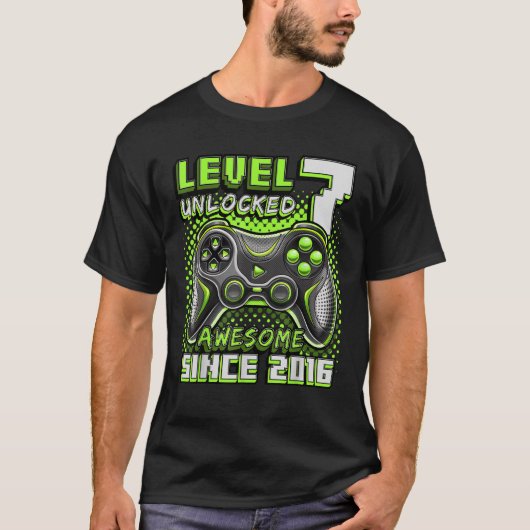 Niveau 7 Geweldige 2016 ontgrendeld videogame 7th T-shirt (Voorkant)