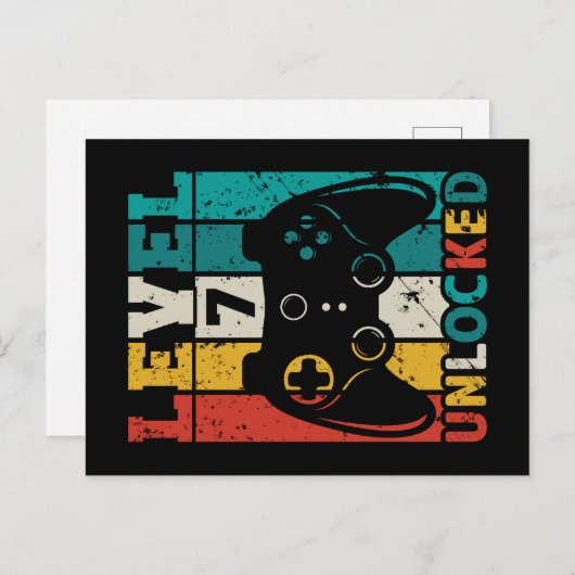 Niveau 7 Onvergrendelde videogame 7e verjaardag Ga Briefkaart (Voorkant / Achterkant)
