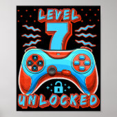 Niveau 7 Onvergrendelde videogame 7e verjaardag Ga Poster (Voorkant)