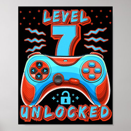 Niveau 7 Onvergrendelde videogame 7e verjaardag Ga Poster (Voorkant)