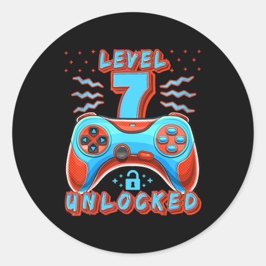 Niveau 7 Onvergrendelde videogame 7e verjaardag Ga Ronde Sticker (Voorkant)