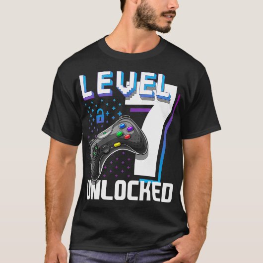 Niveau 7 Onvergrendelde videogame 7e verjaardag Ga T-shirt (Voorkant)