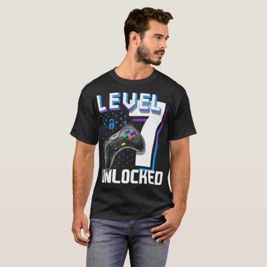Niveau 7 Onvergrendelde videogame 7e verjaardag Ga T-shirt (Voorkant volledig)