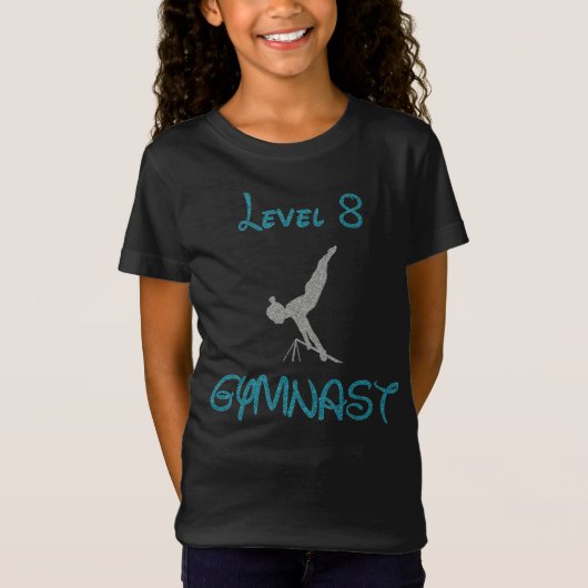 Niveau 8 Gymnast Fancy Font Glitter T-shirt (Voorkant)