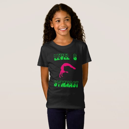 Niveau 8 Gymnast Neon Pink en Green T-Shirt (Voorkant volledig)