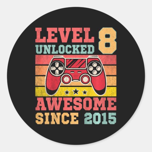 Niveau 8 Ontgrendeld  Videospel 8e Verjaardag G Ronde Sticker (Voorkant)
