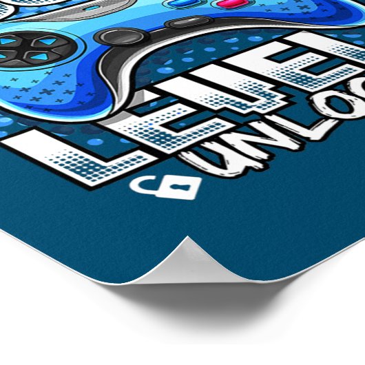 Niveau 8 onvergrendelde videogame 8e verjaardag ga poster (Hoek)