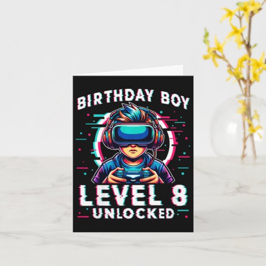 Niveau 8 Unlocked 8 Jaar Oud Verjaardag Gamer Grap Kaart (Gele Bloem)