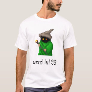 Niveau 99 Wizard Pixel Art - Groen T-shirt