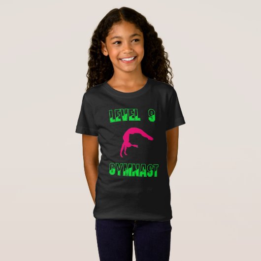 Niveau 9 Gymnast Neon Pink en Green T-Shirt (Voorkant volledig)