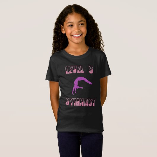 Niveau 9 Gymnast Pink en Paarse Sparkle T-Shirt (Voorkant volledig)