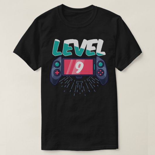 Niveau 9 onvergrendelde 9e verjaardag gamer t-shirt (Design voorkant)