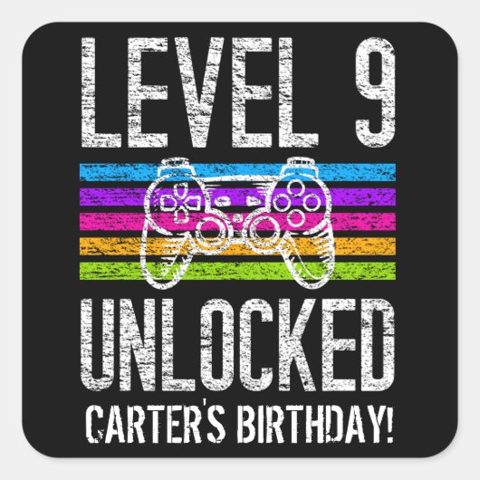 Niveau 9 onvergrendelde 9e verjaardag persoonlijke vierkante sticker (Voorkant)
